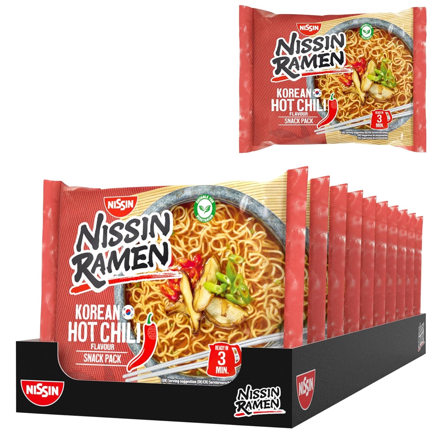 Nissin Ramen - koreansk krydret chili 10-pak asiatisk stil instant nudler baseret på en koreansk opskrift Hurtig og nem at tilberede asiatisk mad (10 x 65,2 g)