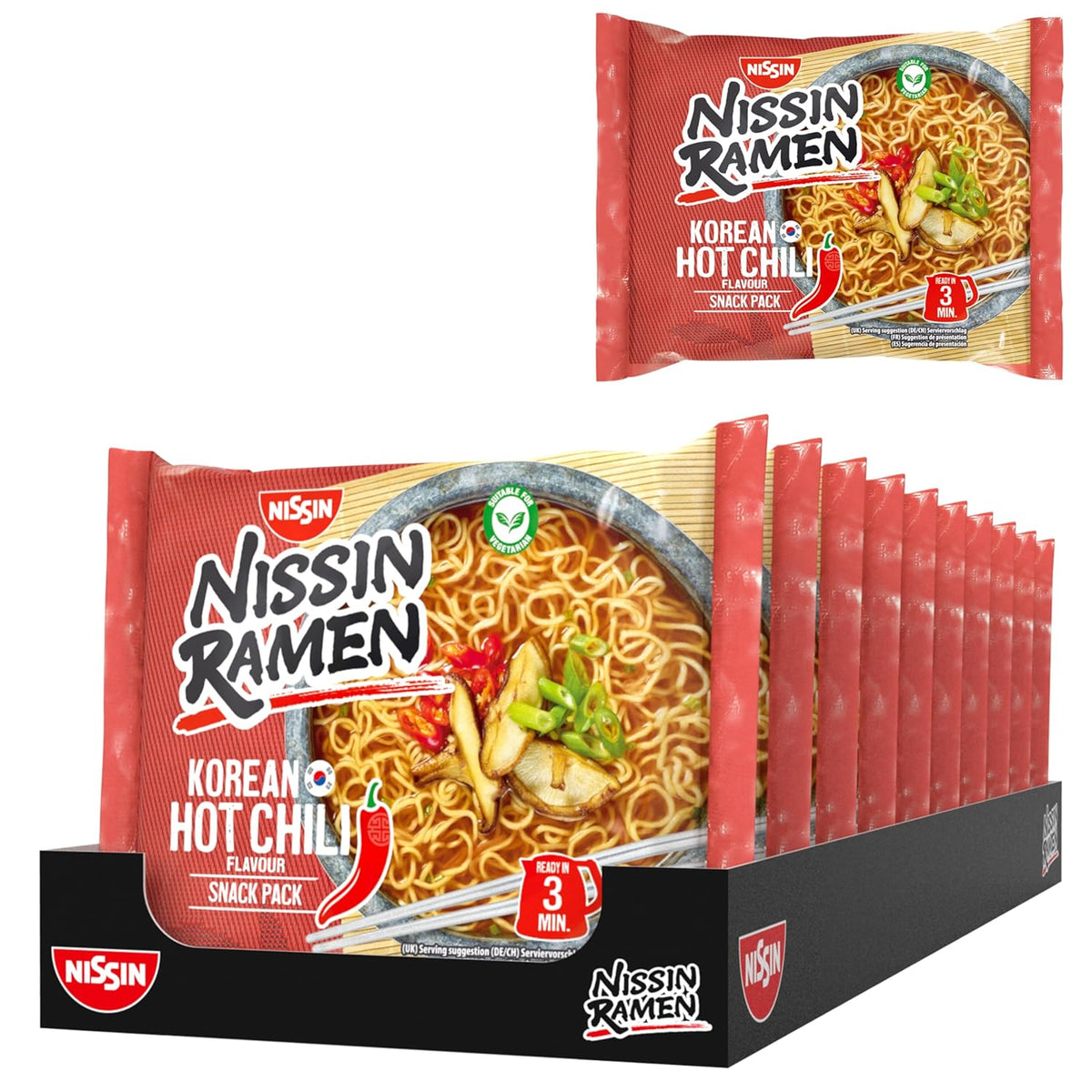 Nissin Ramen - koreansk krydret chili 10-pak asiatisk stil instant nudler baseret på en koreansk opskrift Hurtig og nem at tilberede asiatisk mad (10 x 65,2 g)