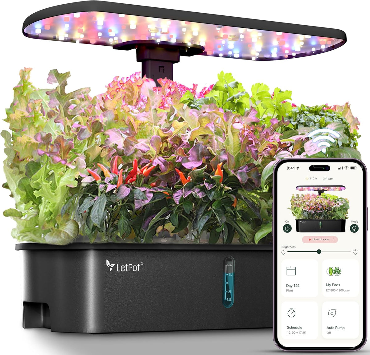 LPH-Air Hydroponic Grow Systems Kits WiFi Styret af App 24W Smart Indoor Garden Grow Light Full Spectrum 10 Kapsler Plantekasse Indendørs Havearbejde Gavesæt