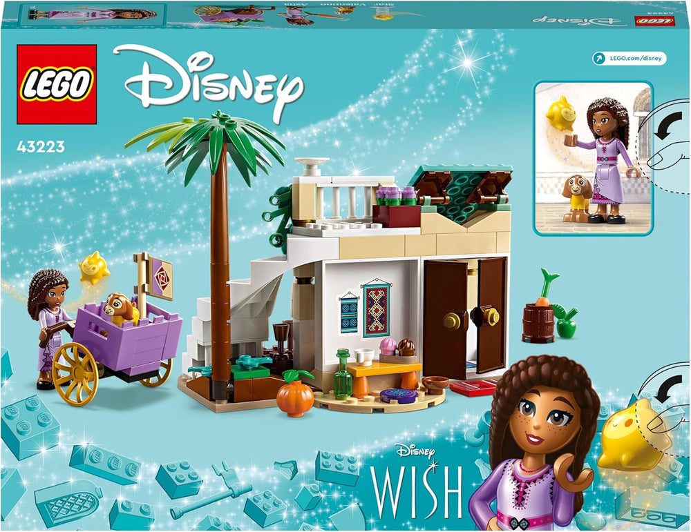 LEGO 43223 Disney-ønske Asha i Rosas City, Ønskefilmsæt med marked, Asha-minidukke, Valentino som legetøjsged og stjernefigurer, gave til børn 6 år, byggesæt til piger og drenge Besuche den LEGO-Store