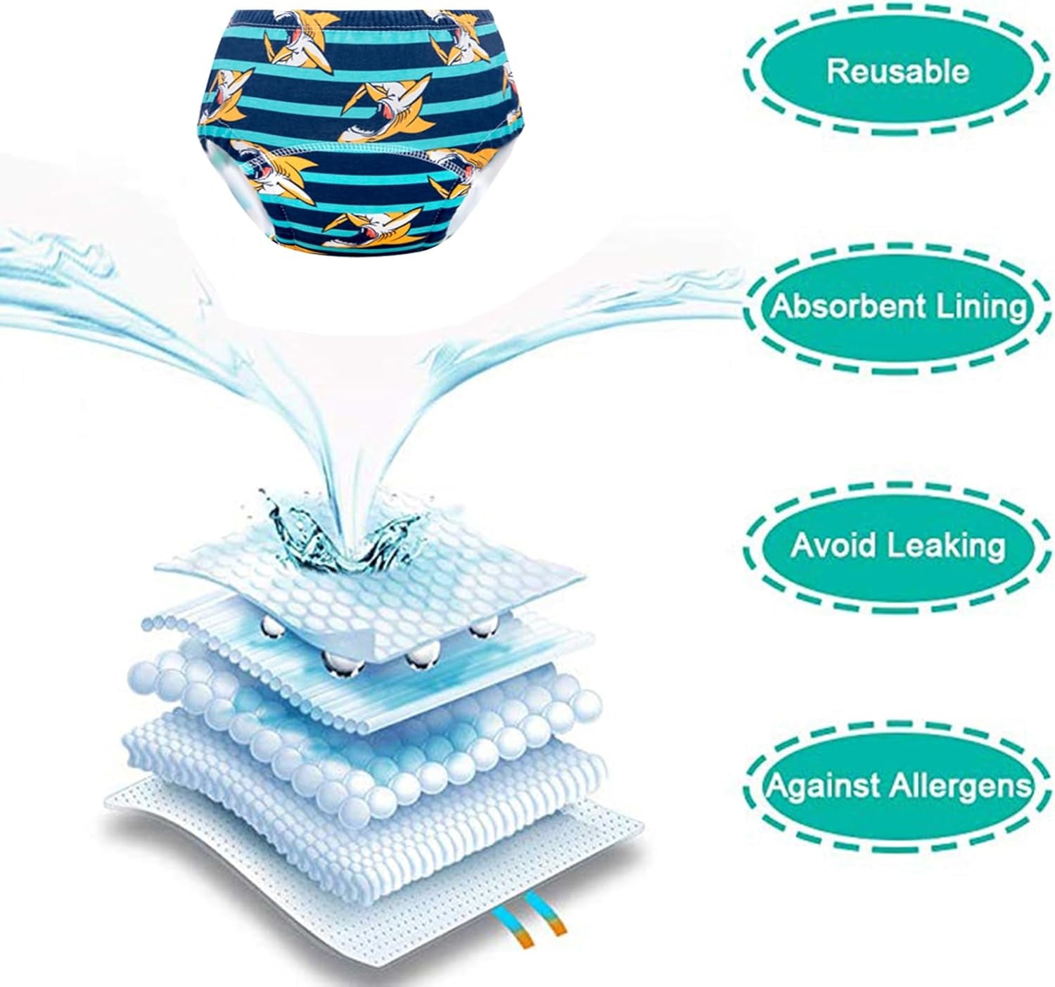 Pottetræningsbukser, vores børn pottetræningsbukser (2-3 år, 7 stykker, farve: flerfarvet, størrelse S)