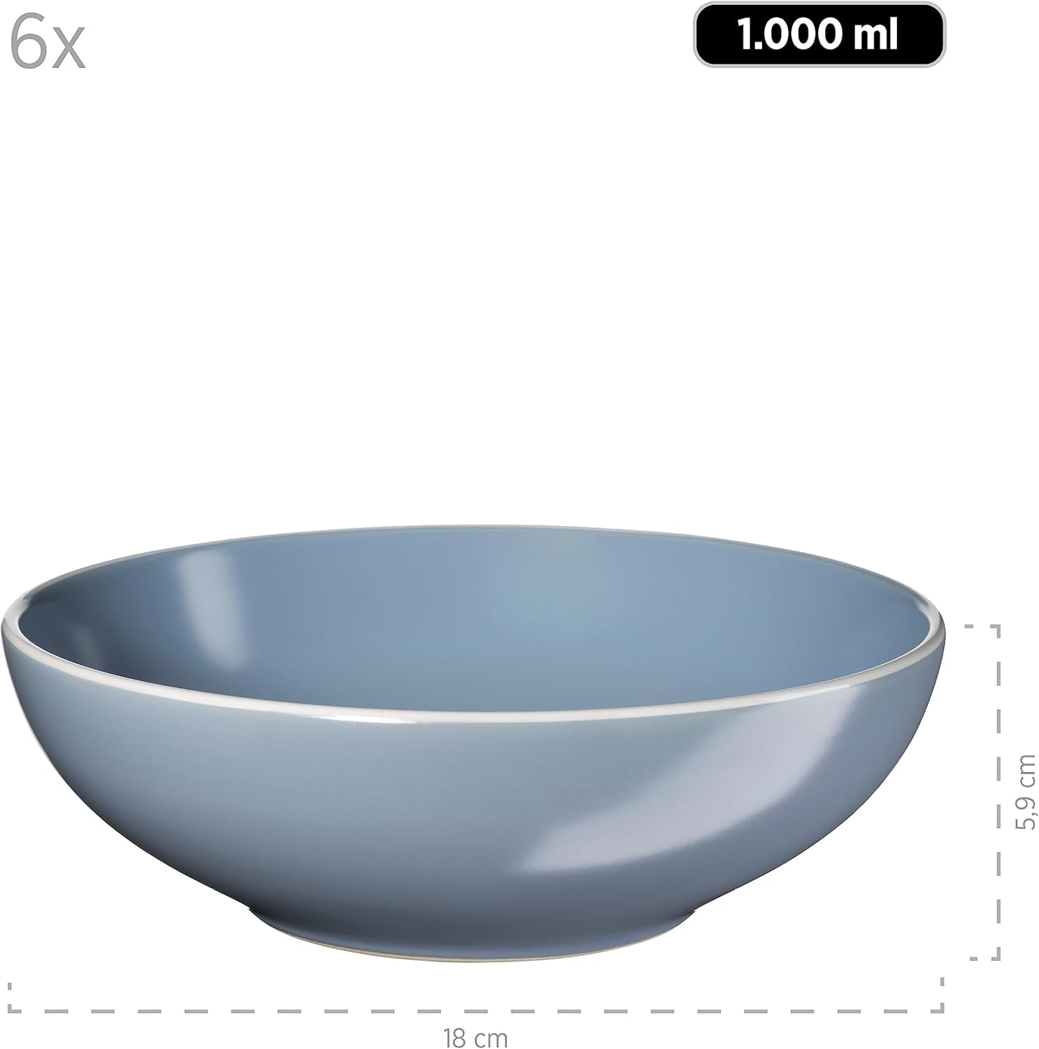 MÄSER 931844 Set de veselă modernă din seria Elissa pentru 6 persoane, albastru cu margine albă, set combinat cu 24 de piese, ceramică