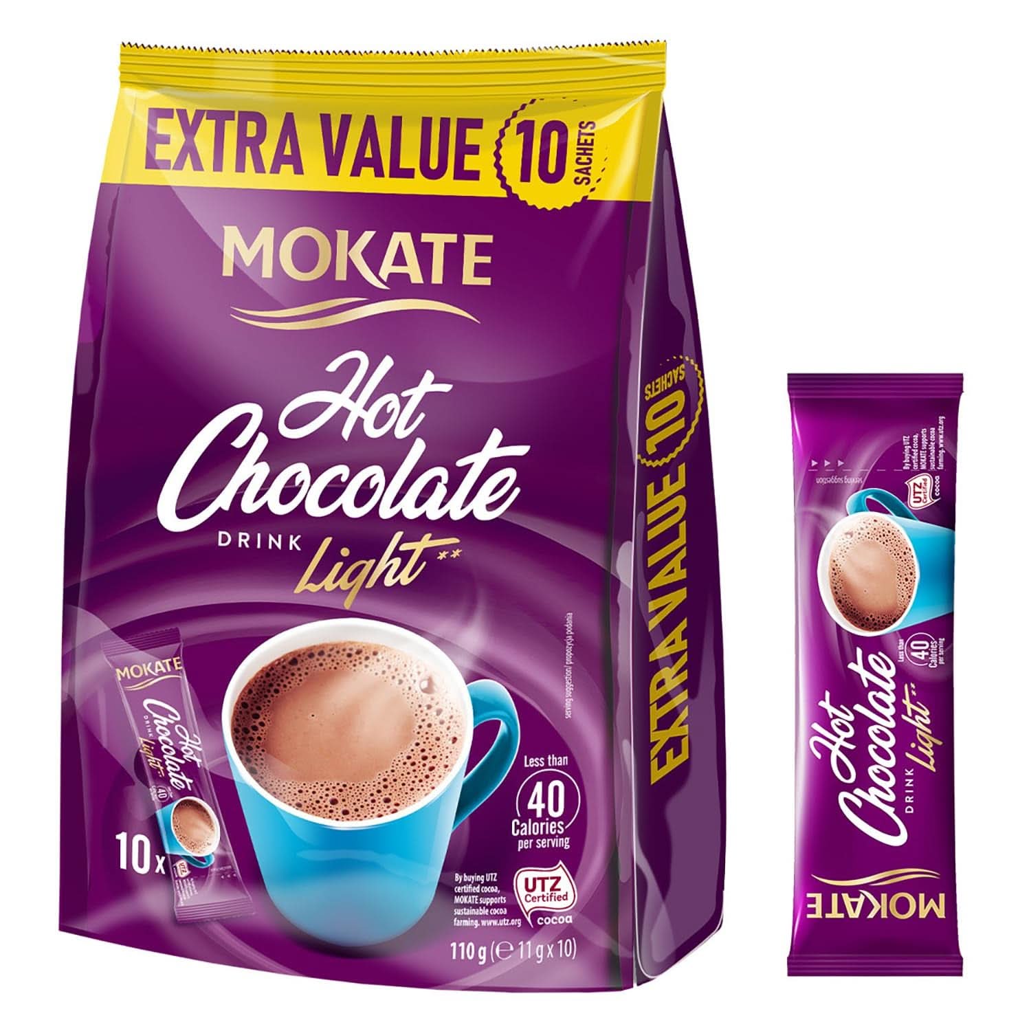 MOKATE® Mørk varm chokolade - 1 pakke 180 gram - 10 poser Kakao og varm chokolade Naty Shop Light - 10 poser