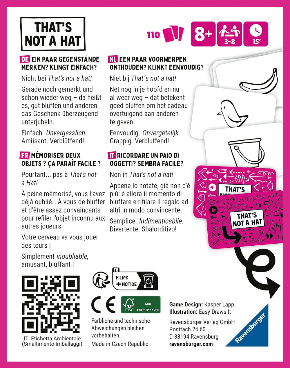 Ravensburger - 20954 That's Not a Hat - Festspil, Kortspil for 3-8 spillere, Sjov underholdning for 8 år og opefter - Fødselsdagsgaver