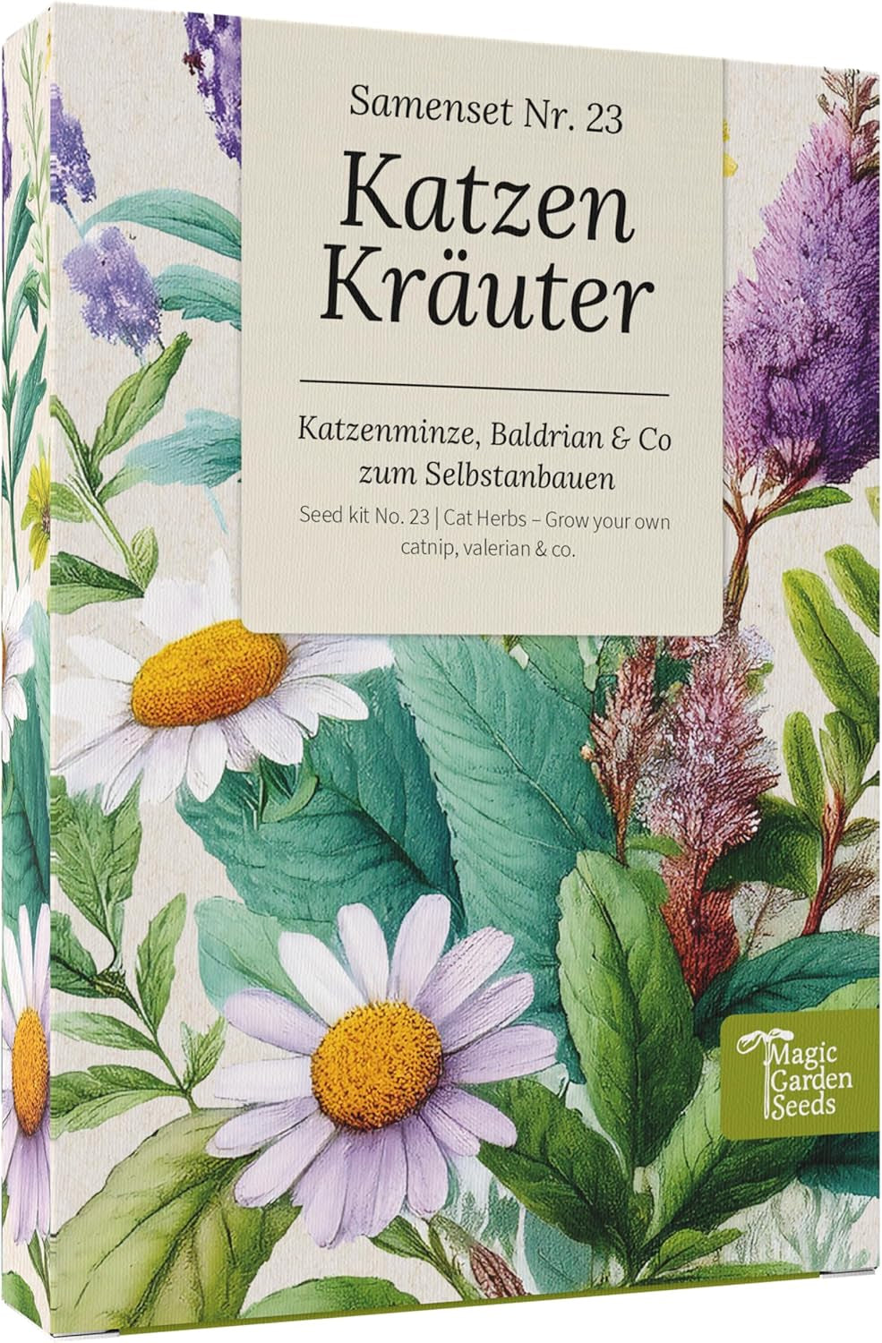 Magic Garden Seeds - Urter til katte: Katte-, baldrian-, salvie- og katteurt - Frøkasse med 4 planter til leg, nibler og afslapning