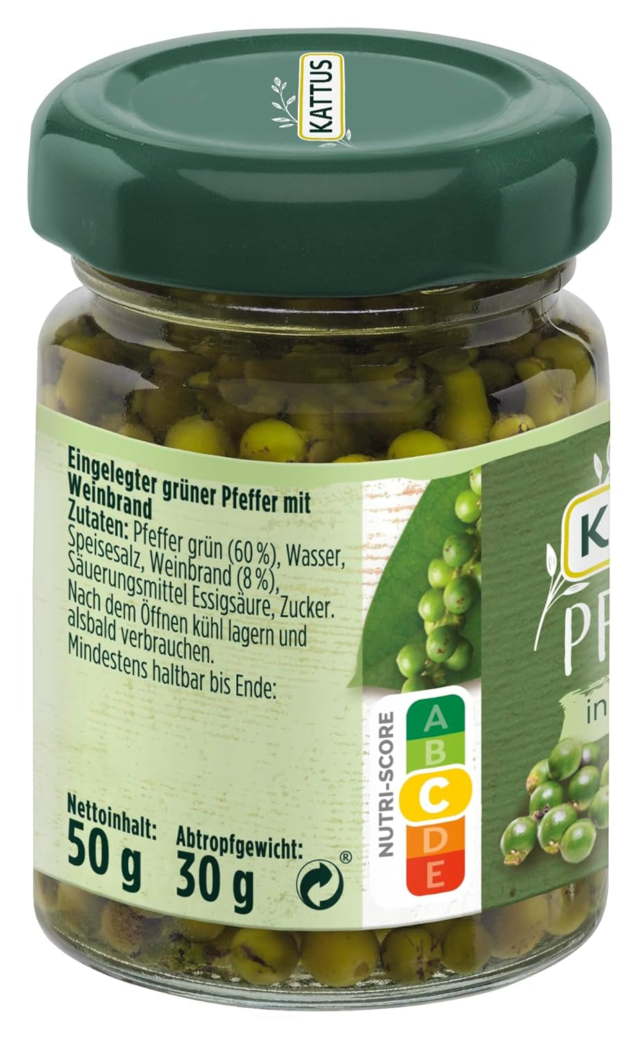 - Grüner Pfeffer i Weinbrand | Ganzer, eingelegter Pfeffer zum Würzen von Saucen | 50 g i glas