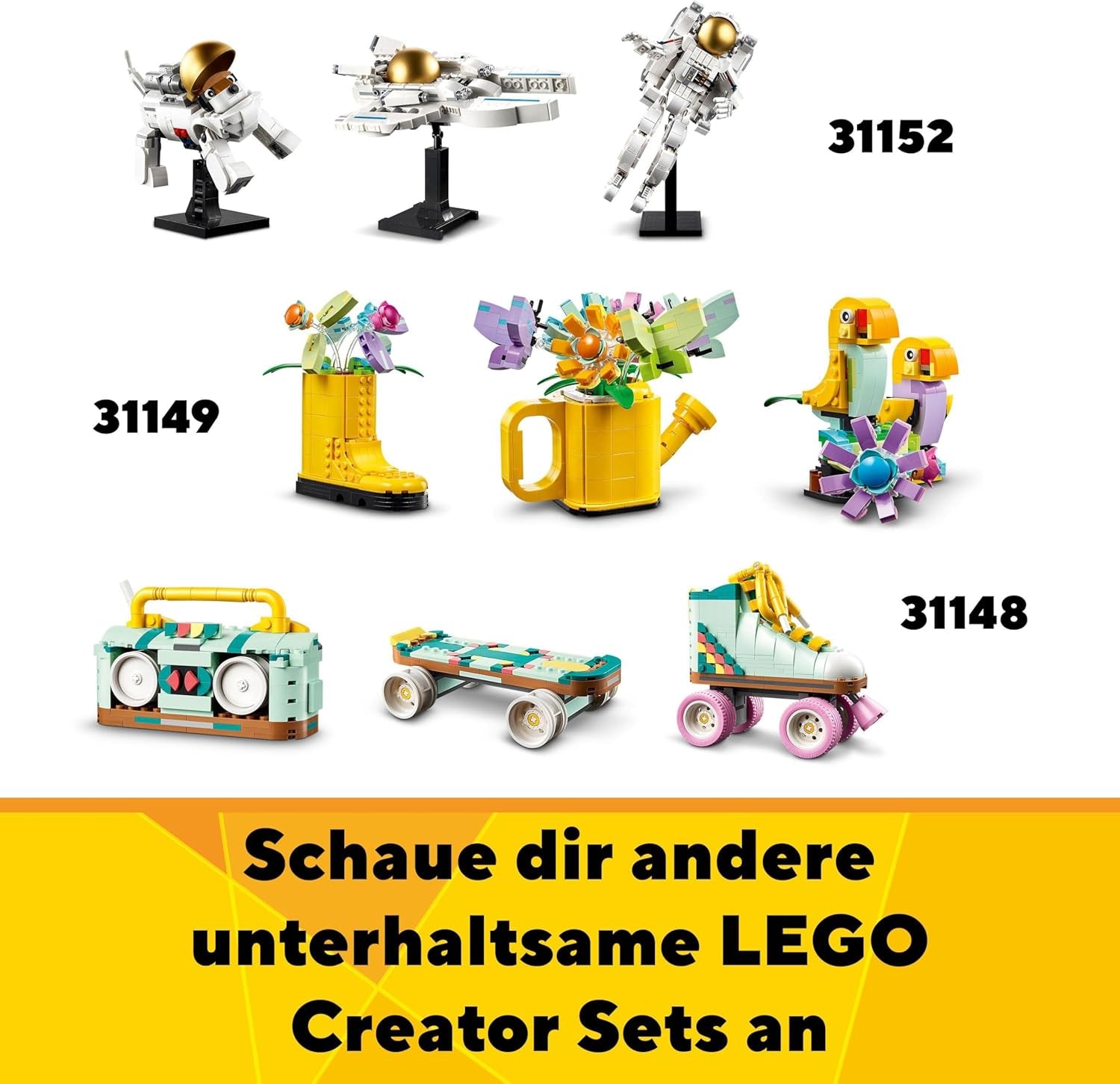 LEGO Creator 3In1 Animal Safari, kreativt sæt med dyrefigurer, 3 byggemuligheder: Legetøjsgiraf, gazelle og løve, legetøjsdyr til piger og drenge, naturgave til børn i alderen 9+ 31150 Byggesæt Beuche den LEGO-Store