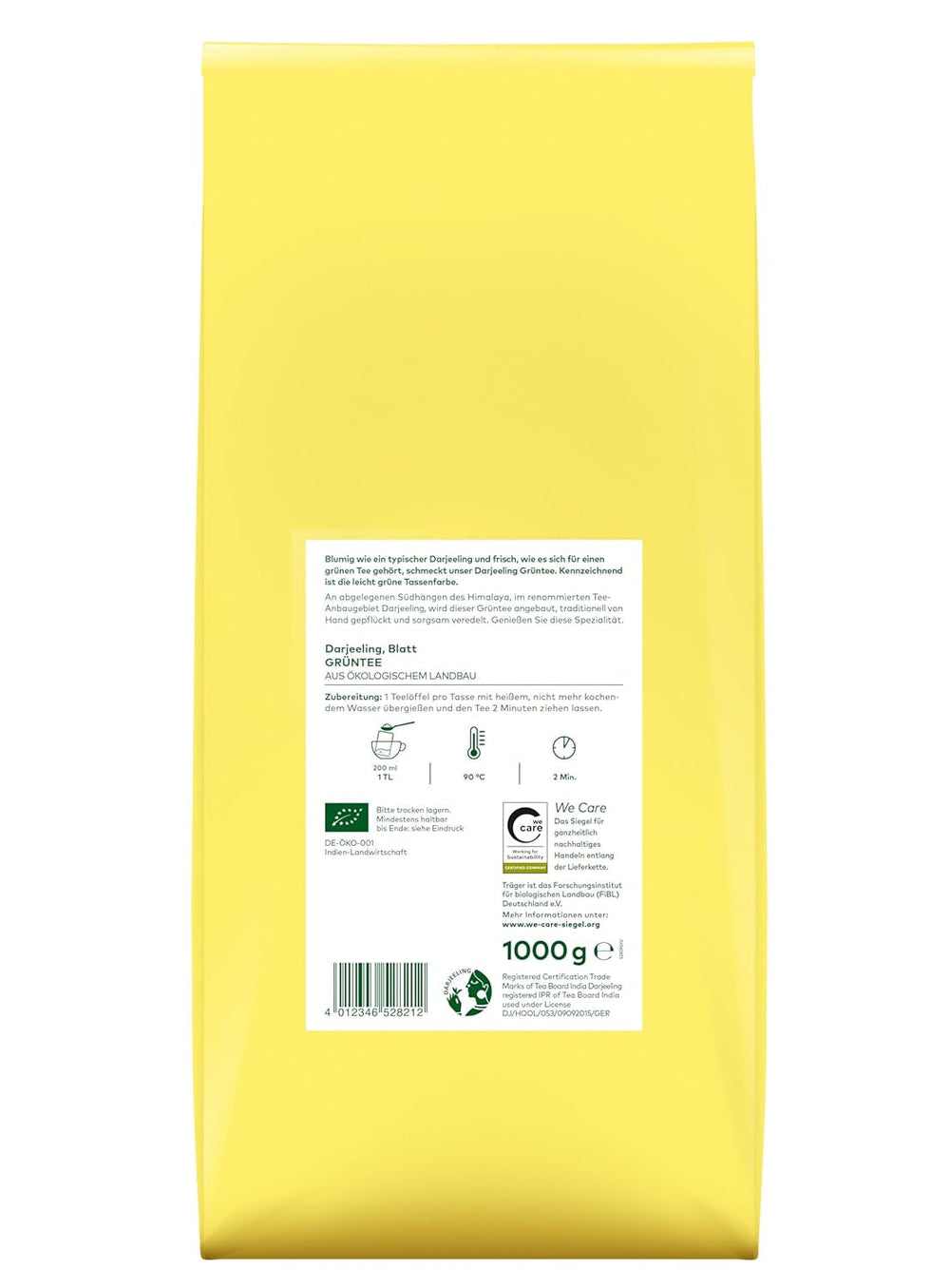 Lebensbaum Darjeeling Ceai verde cu frunze întregi, ceai organic, ceai verde cu aromă proaspătă de flori, cu o culoare ușor verde, 1000 g