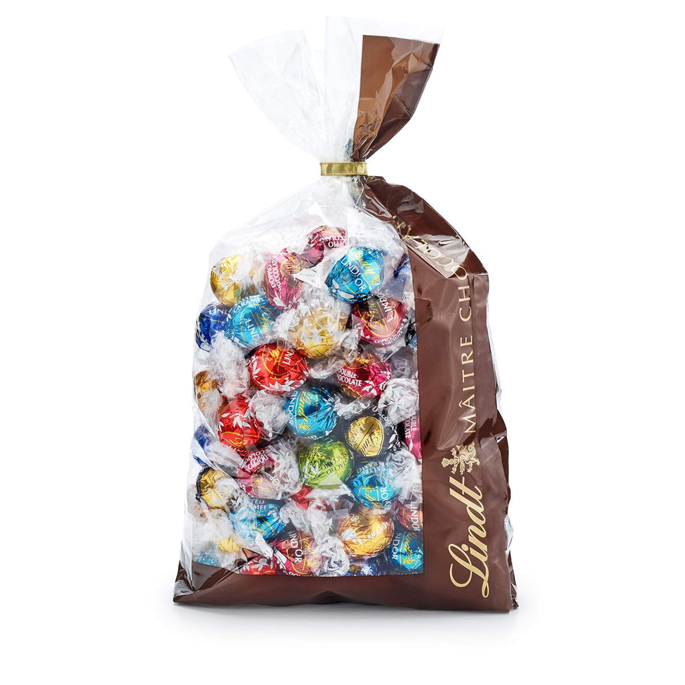 Chokoladeblanding LINDOR | 1371 g | Ca. 109 kugler: Klassisk blanding til mælkechokoladekugler og LINDOR | Ca. 80 chokoladekugler (mælk, hvid, mørk 60%, hasselnød) | Bulkpakke, 1 kg