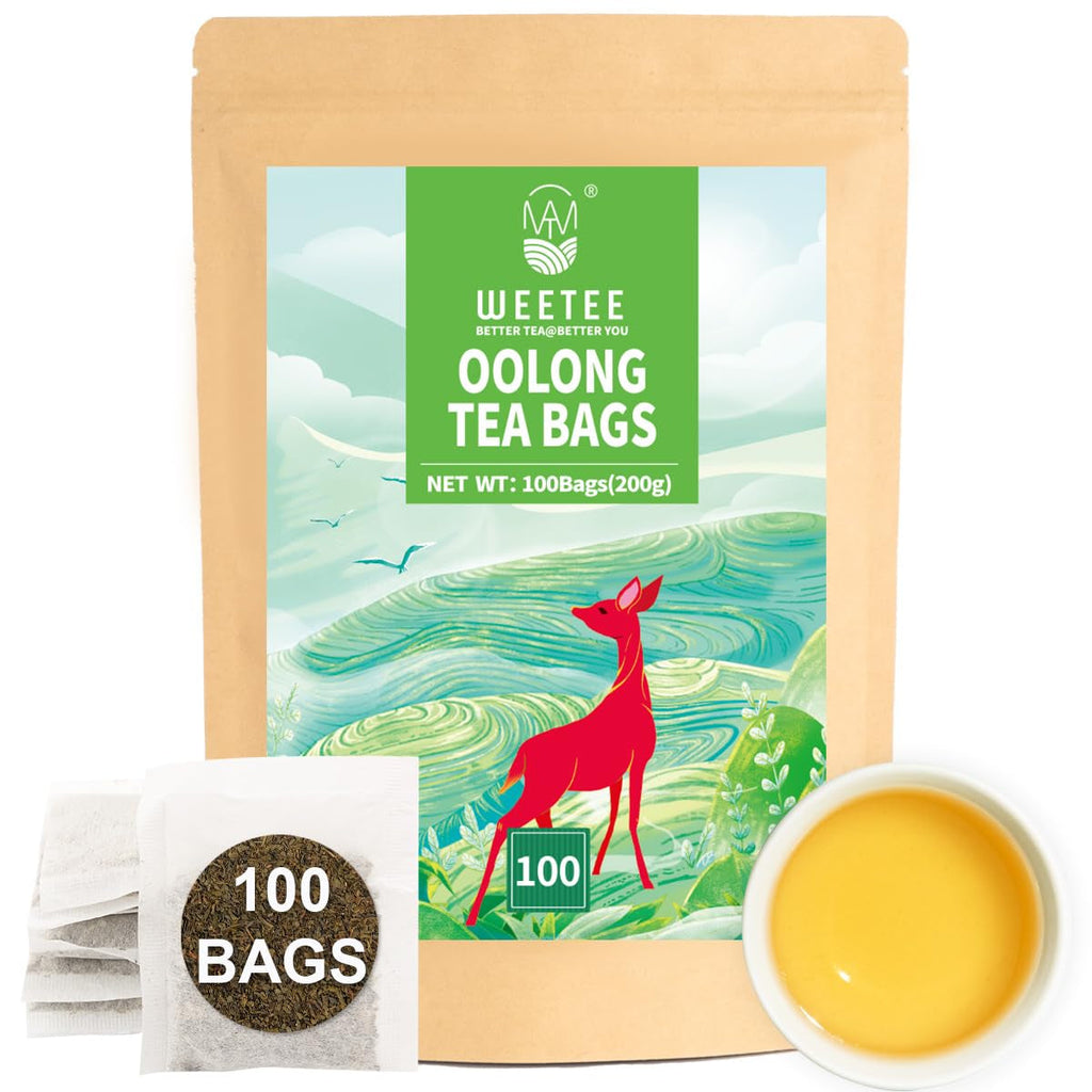 WEETEE Pliculețe de ceai verde, 100 bucăți Pliculețe de ceai verde, ceai verde pur, super antioxidant | Pliculețe resigilabile | Preparare fierbinte sau rece