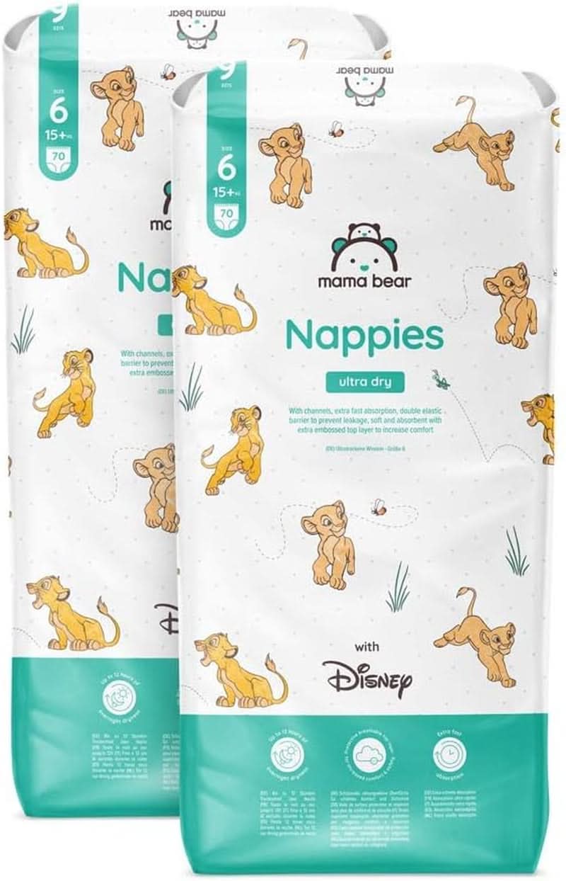 Mama Bear Disney Ultra Dry Bleer størrelse 4 (8-14 kg), hvid, 84 stykker (1 pakke) Naty Shop størrelse 6 (15+kg) Månedlig pakke