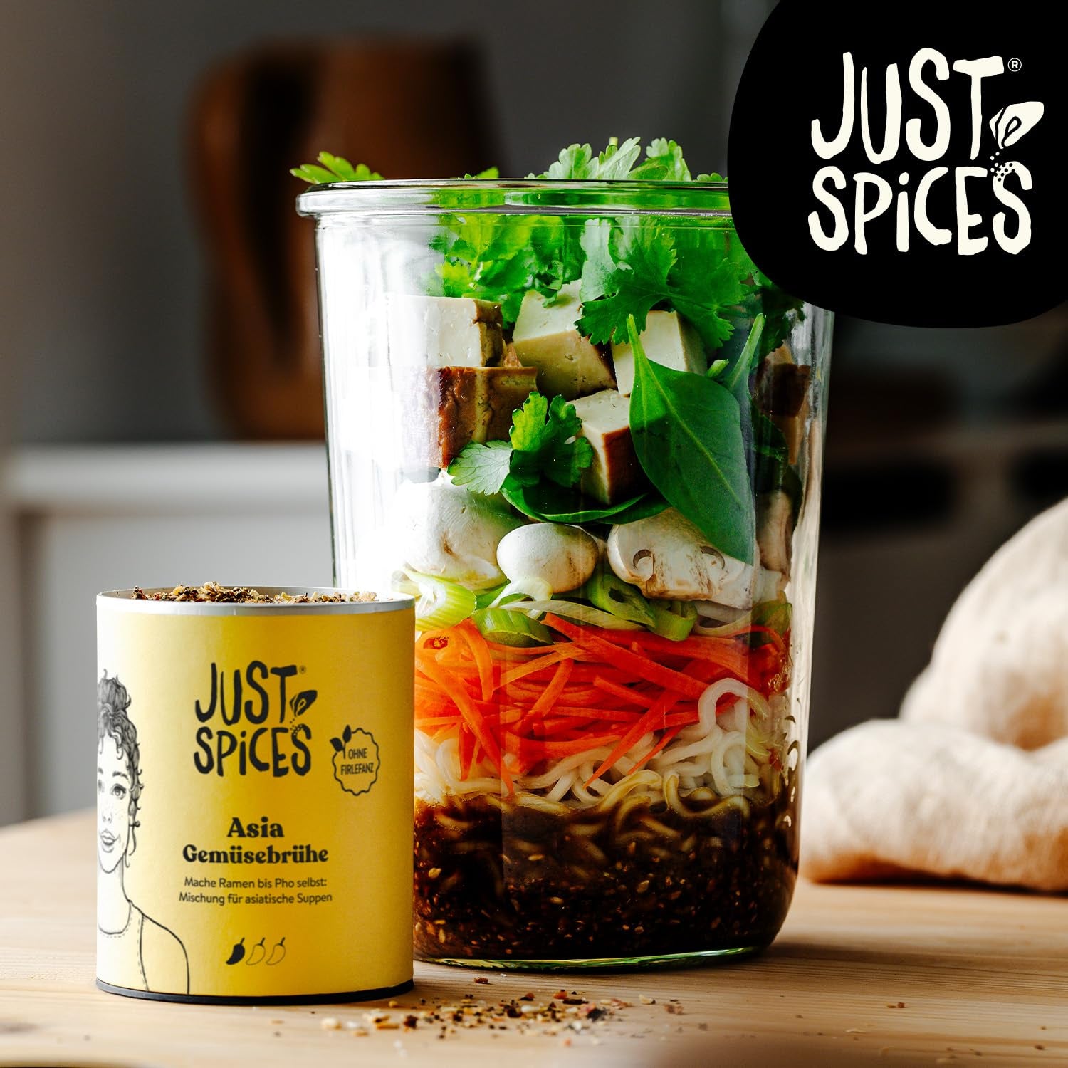 Just Spices Asia Gemüsebrühe I Würze asiatisk Suppen zu Hause selbst I Gewürzdose, 65 g