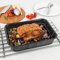 Russell Hobbs CW9161 Romano 34Cm Emalje Bräter - Mit Gitter, Rechteckige Auflaufform Mit Rost, Spülmaschinenfest Ofenform, Grill Auflaufform, Bratform Für Backofen Ofenbeständig Bis 230 Degree Forme og bakker til bagning Naty Shop