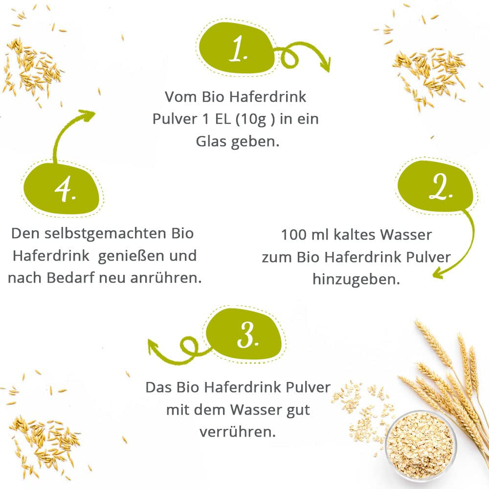 foodsetter Bio Haferdrink Pulver | 500g pose | Haferpulver | Instant Haferpulver | Biokvalitet | Vegansk | Glutenfri | Ohne Zuckerzusatz | 0,5 kg