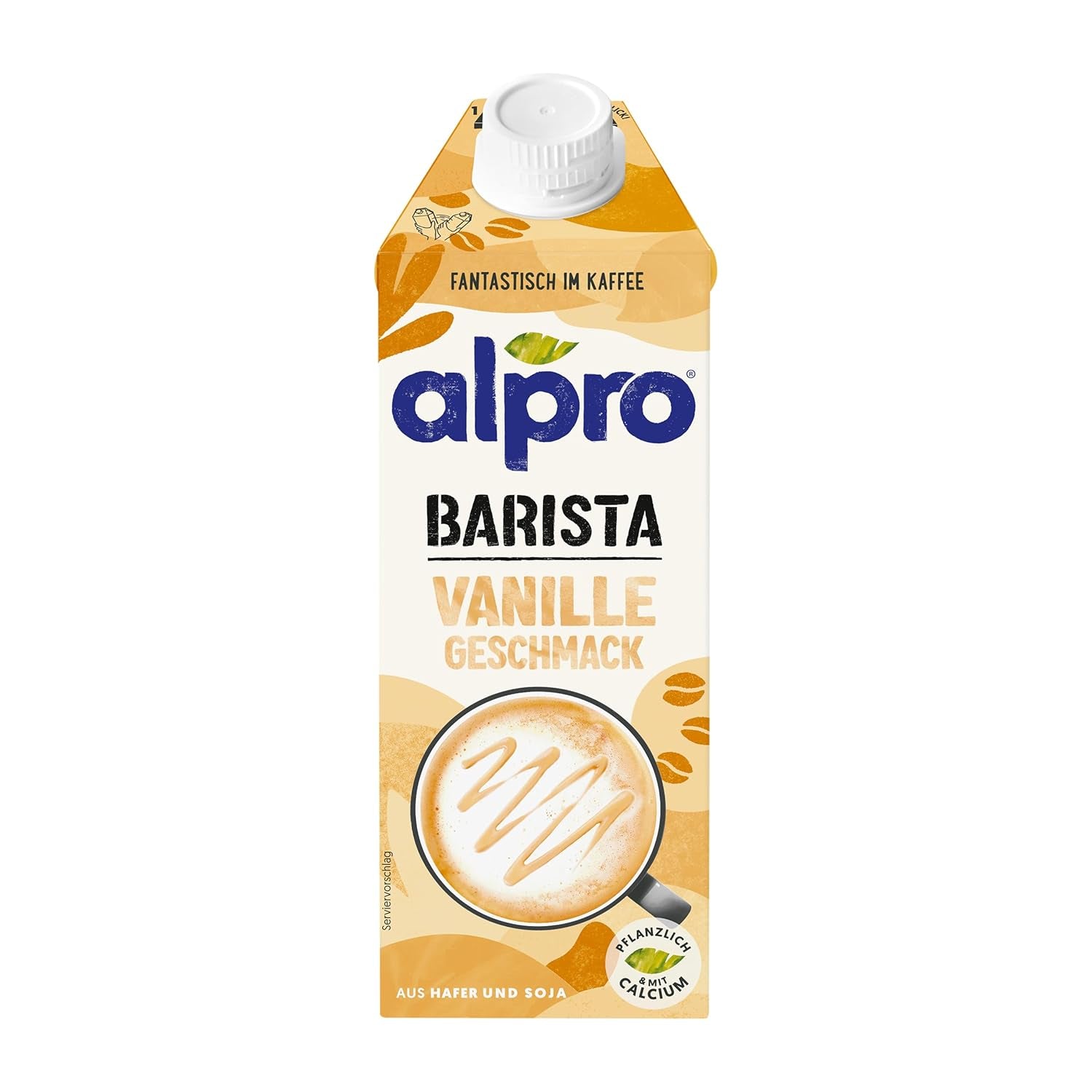 Alpro Barista Vanille – Zum Aufschäumen – Von Natur aus laktosefrei – Reich an Ballaststoffen, Calcium und Vitaminen – 8 x 750 ml – Haltbar
