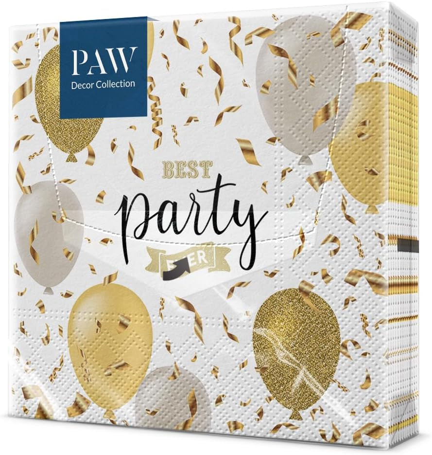 PAW - Șervețele 3 straturi (33 X 33 Cm) I 20 de bucăți I Perfect pentru petreceri, zile de naștere, sărbători I Decorațiuni de masă pentru petreceri pentru copii - Șervețele de hârtie colorate cu motiv - fotbal I minge de fotbal (pachet cu 2)