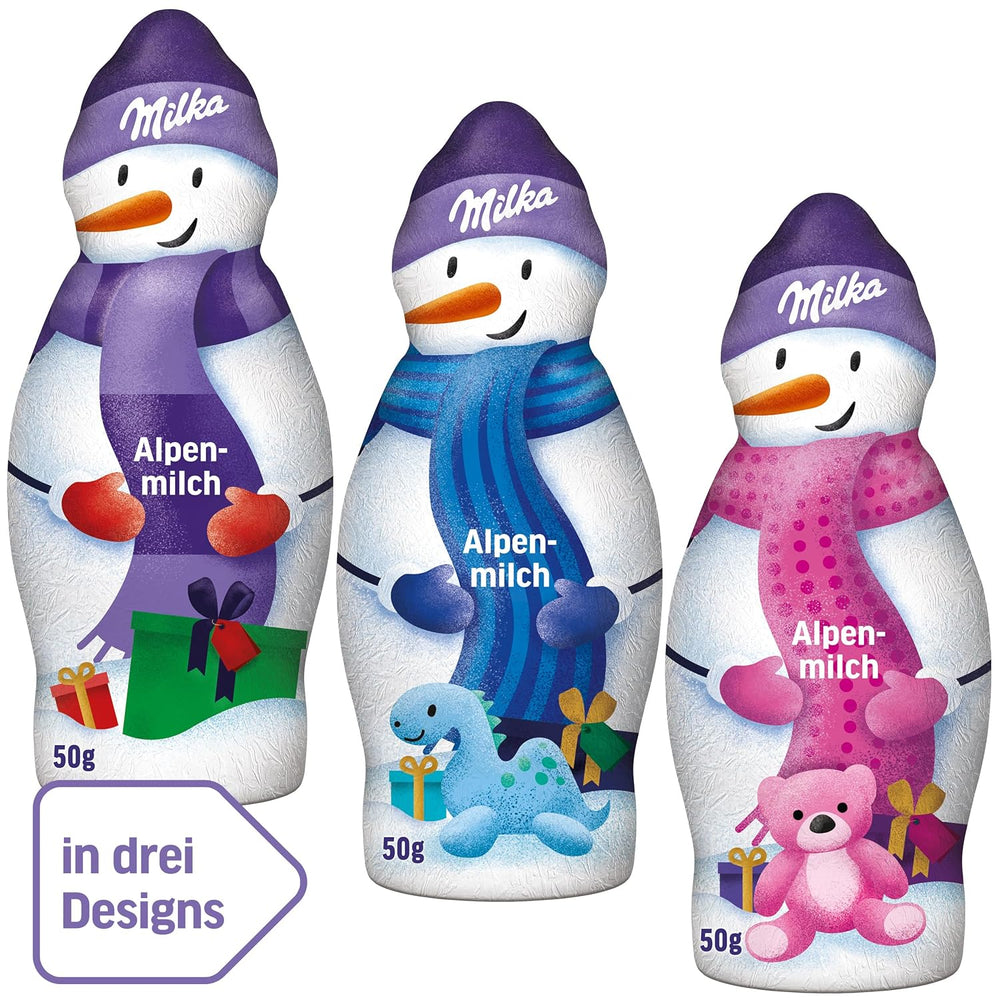 Milka Snowman Alpine Milk - Stor pakke chokolade snemandsfigurer i 3 modeller - 24 x 50g