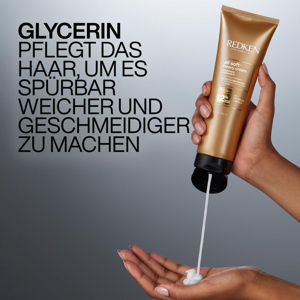 Mască de păr Redken pentru păr uscat și fragil, Revitalizează și hidratează, Cu complex de keratină și ulei de argan, All Soft Heavy Cream, 1 x 250 ml Masca de par Naty Shop