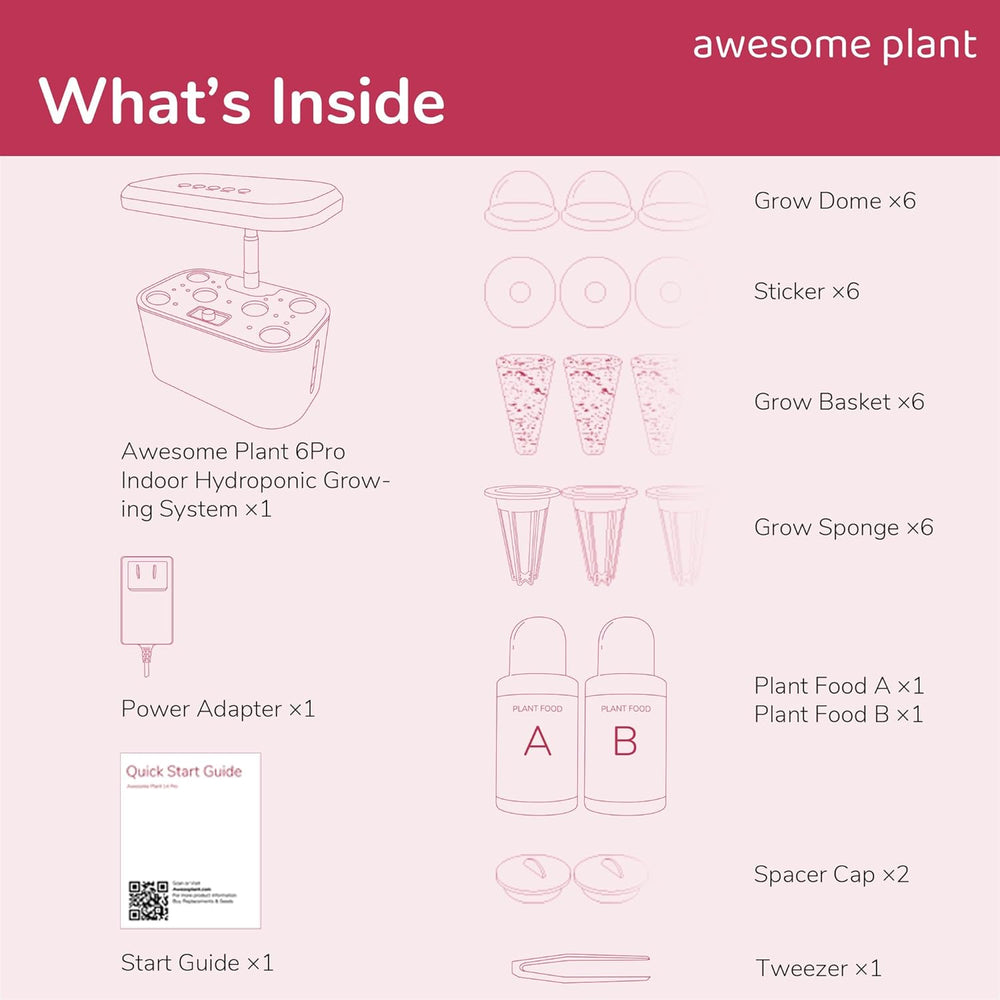6Pro Hydroponic Grow System Kit (6 kapsler), Indendørs Havebrugssæt med 3 L vandtank, 3 dyrkningstilstande og lydløs pumpe, Home Urter og Salat Dyrkning Kit, Justerbar højde op til 33,0 cm, hvid