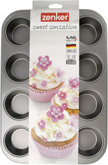 Muffinform Zenker med 12 bageforme (Ø 7 cm), til muffins og cupcakes, mål: 38,5 x 26,5 x 3 cm Bageforme og plader Naty Shop