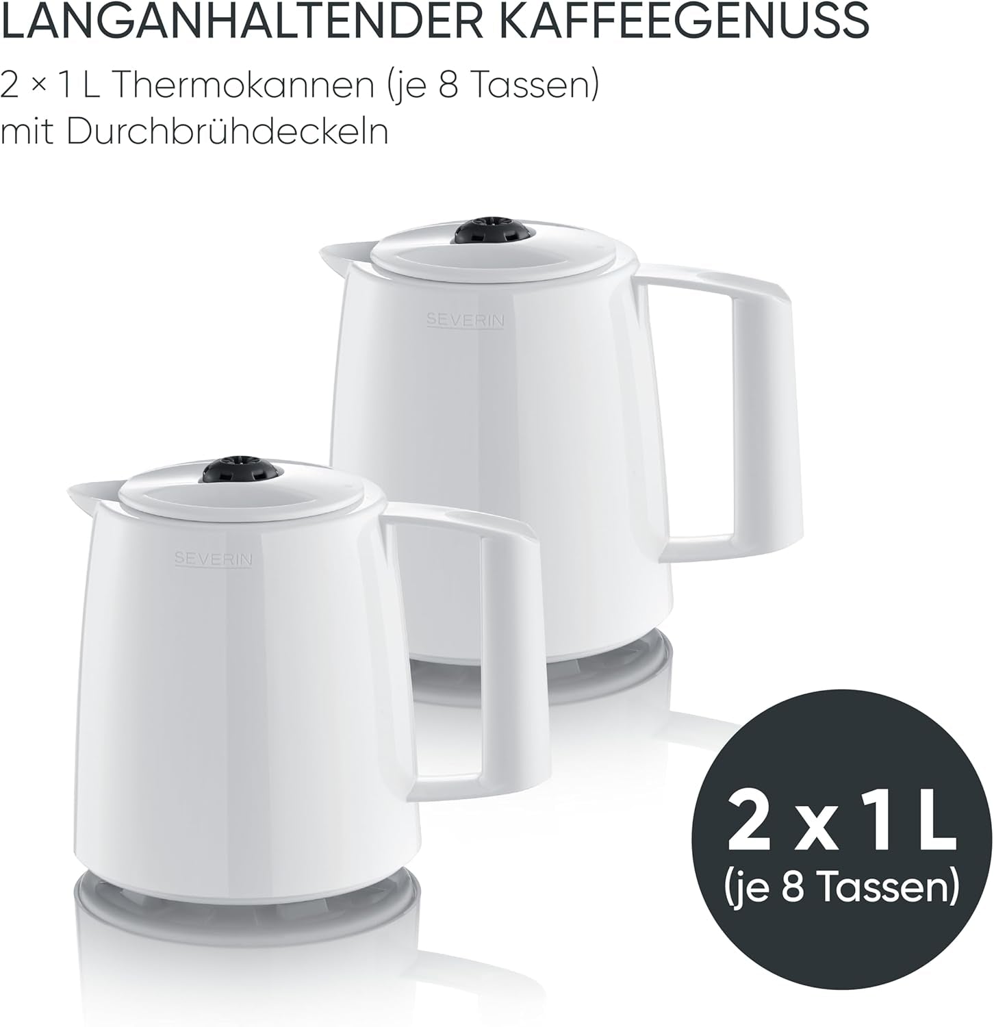 Espressor Severin cu filtru și 2 carafe termice, espressor cu capac, turnare fără picurare, menținere lungă a temperaturii, oprire automată, 1000 W, aprox. 1 litru, alb, KA 9309