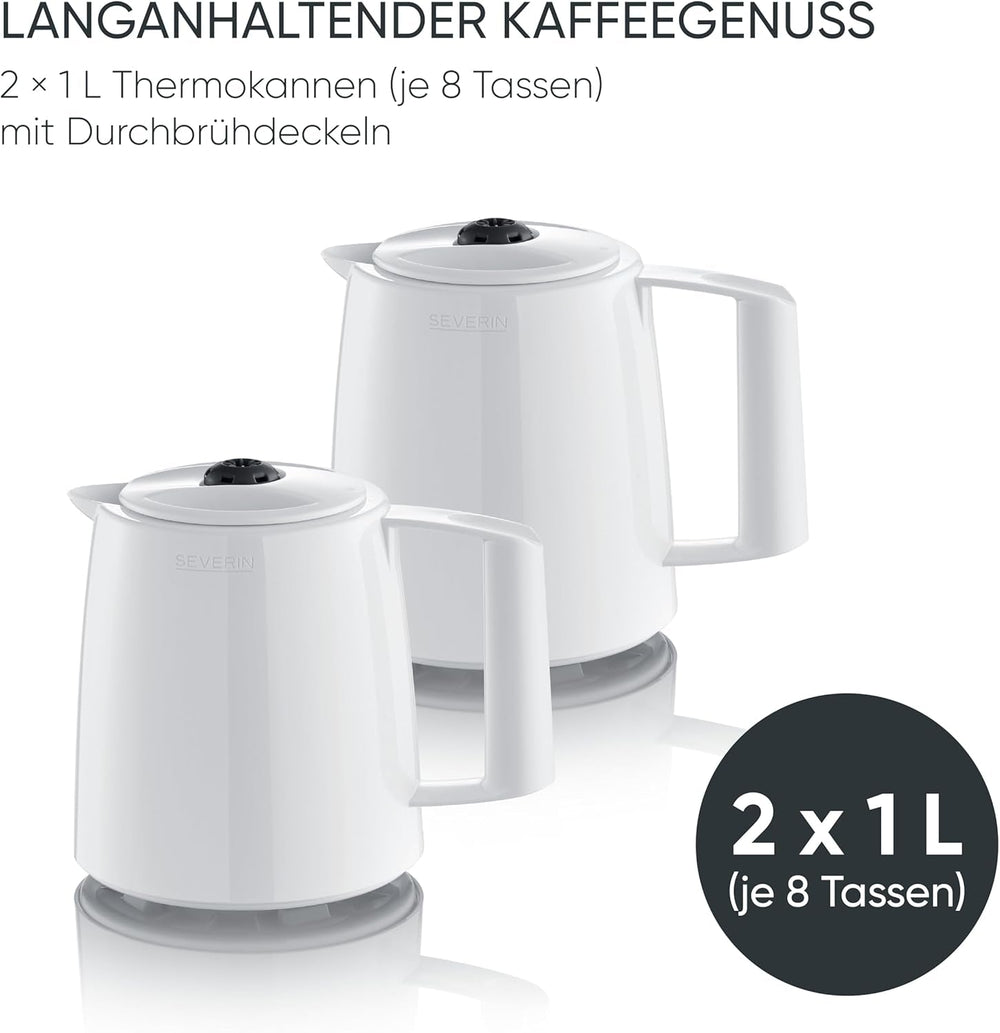 Espressor Severin cu filtru și 2 carafe termice, espressor cu capac, turnare fără picurare, menținere lungă a temperaturii, oprire automată, 1000 W, aprox. 1 litru, alb, KA 9309
