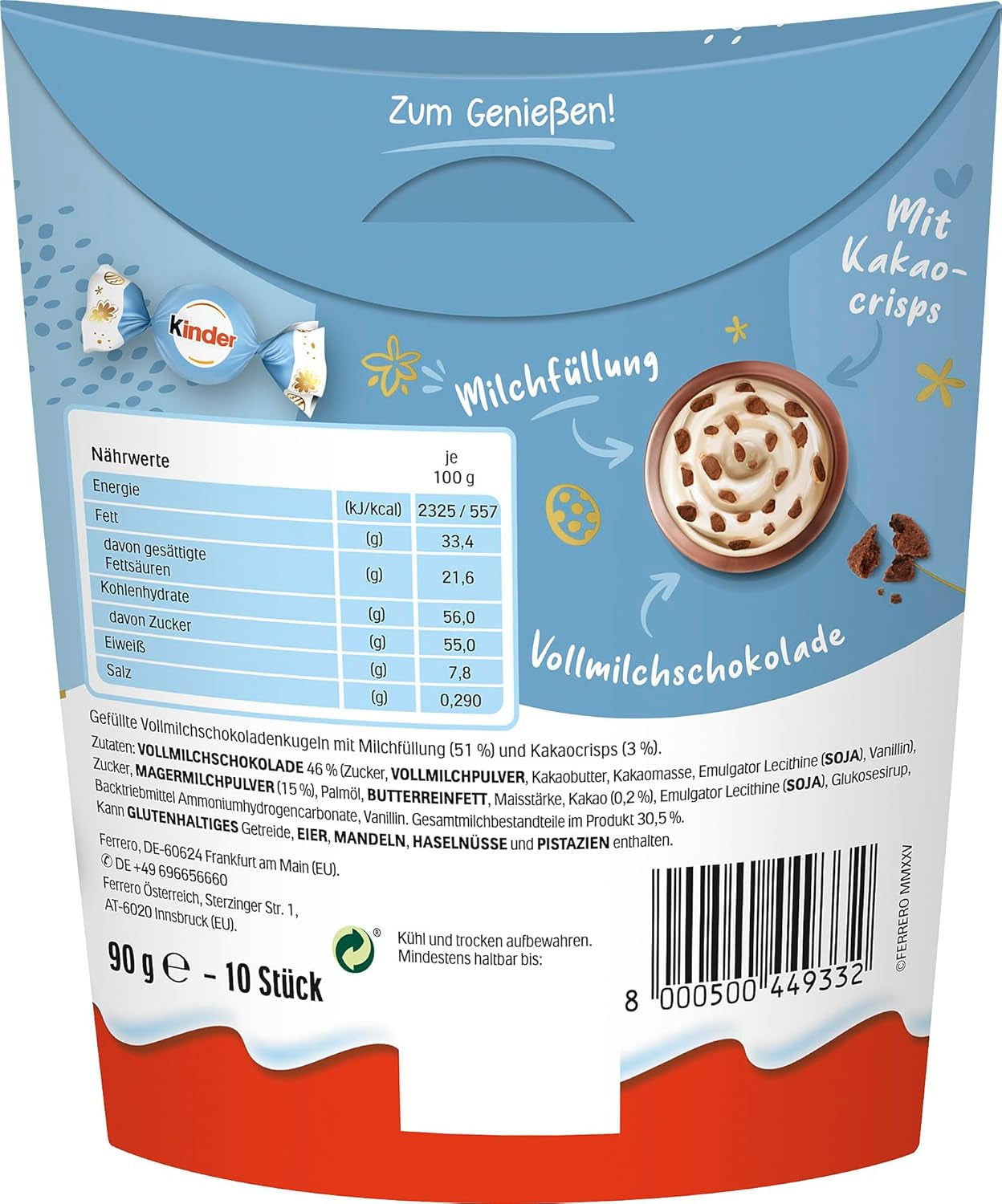 Kinder Balls Milk & Crispy Bits Sensations 90g – Mælkechokoladekugler med mælkefyld og kakaochips – Påskechokolade, påskeslik – påskegave og souvenir