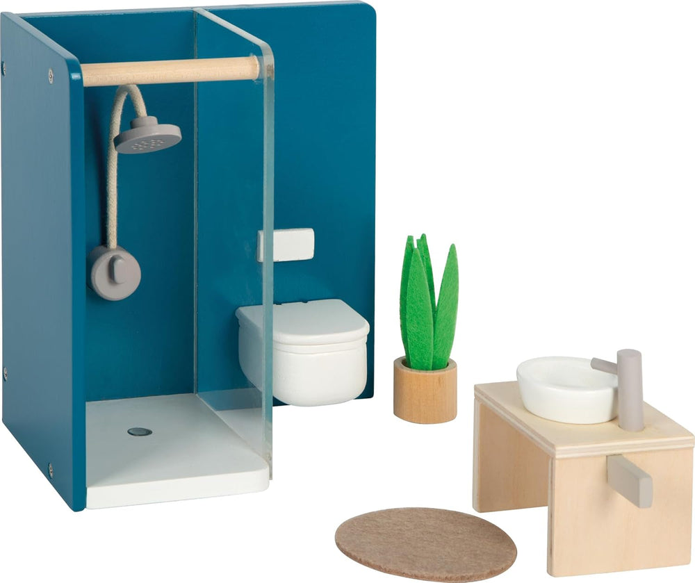 Lille fod, naturlig farve trædukkehus - 3-etagers med tagterrasse og 51-delt møbelsæt tilskynder til kreativ leg, velegnet til alderen 3+ 12541 Naty Shop dukkehuse