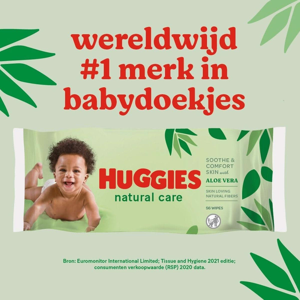 Huggies® Natural Care Baby Wipes, 10 x 56 Wipes, lavet af hudplejefibre til sund hud, beriget med Aloe Vera Baby Wet Wipes Naty Shop