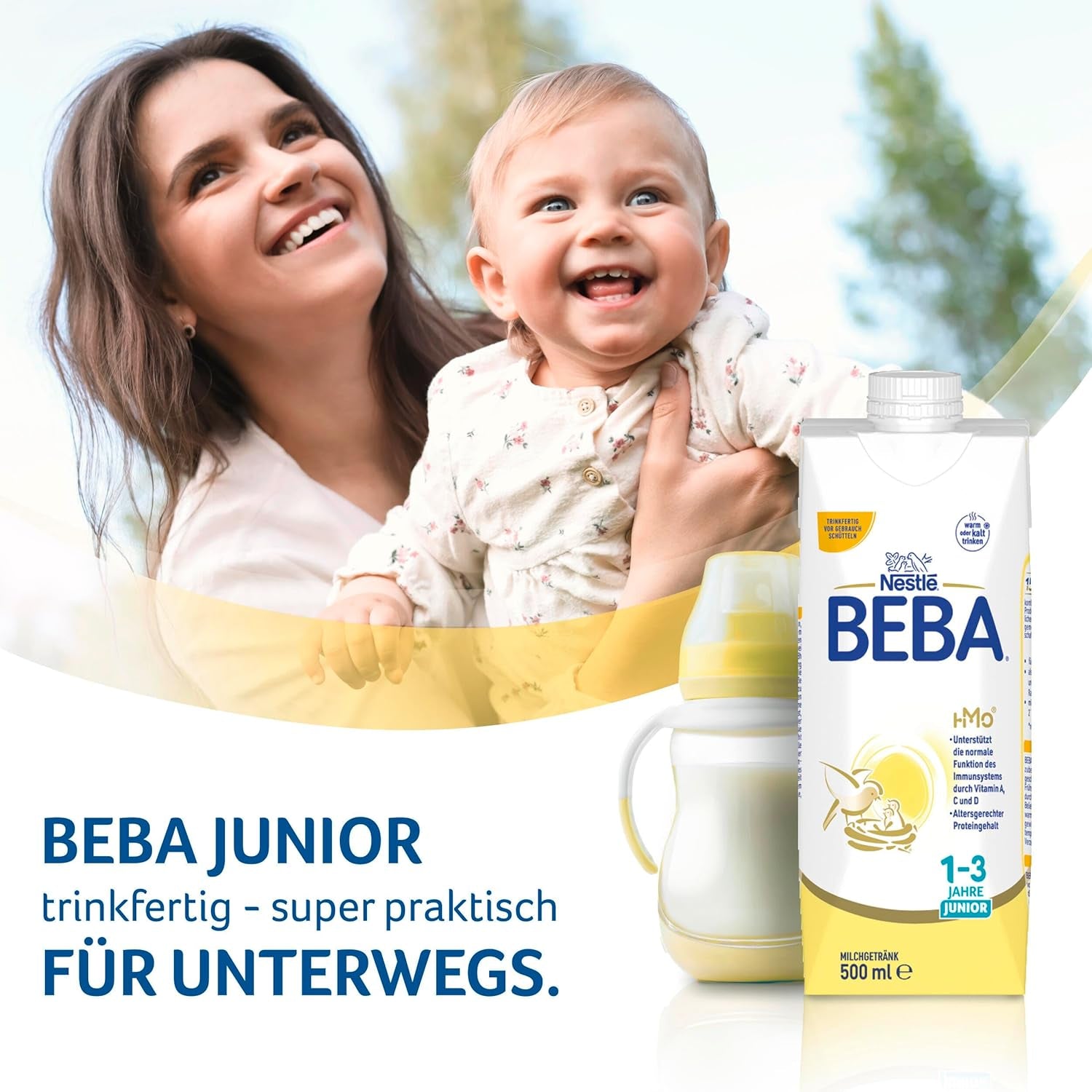 BEBA Junior drikkeklar mælkedrik 1-3 år, med HMO, aldersegnet proteinindhold, palmeoliefri, fiskeoliefri, småbørnsmad, pakke med 6 (6 x 200 ml)