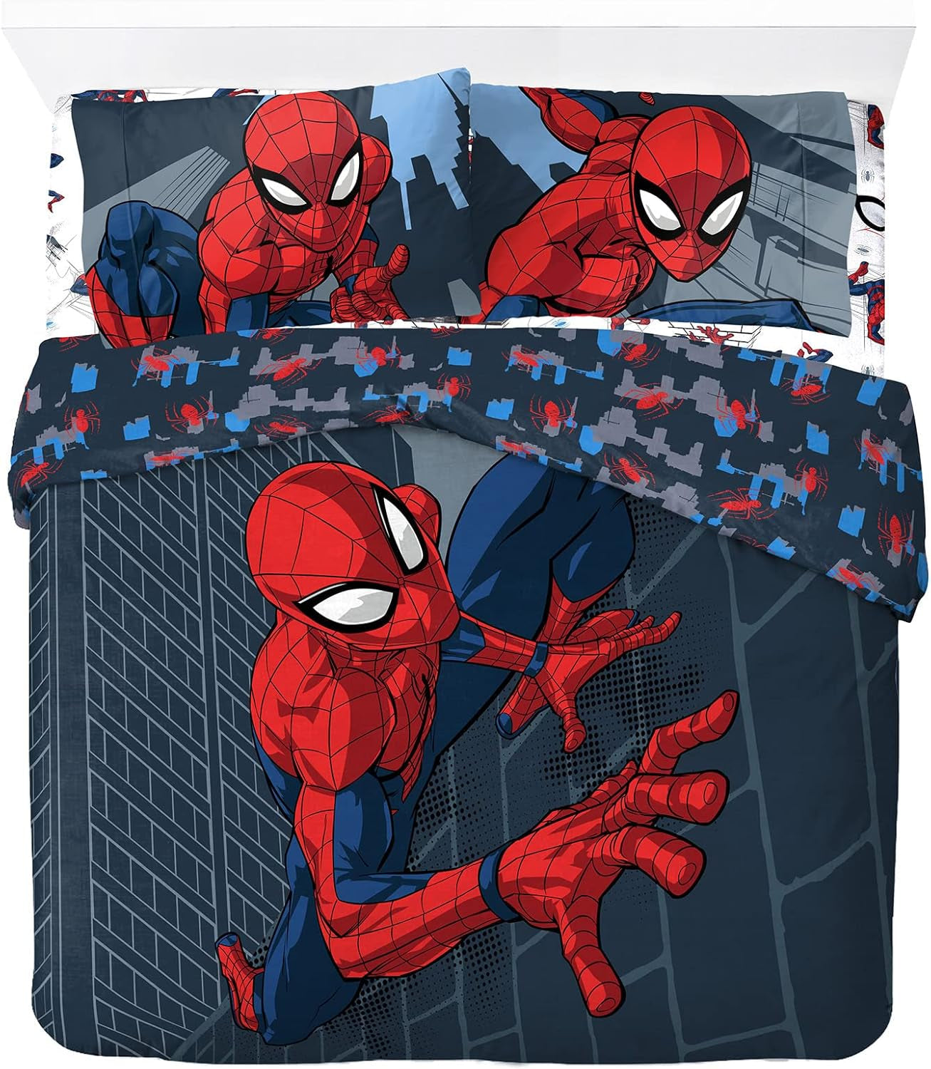 Sengetøj til børn, unisex, prinsesser og superhelte, 100% bomuld Sengetøj - børn Naty Shop Blue - Spiderman 200X200/50X70 (3 stk)