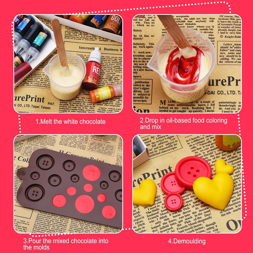 Colorant alimentar liposolubil - 12 culori coloranți alimentari pe bază de ulei pentru ciocolată, cremă de unt, bomboane, glazură - colorant alimentar concentrat pe bază de ulei pentru copt, gătit, fondant - 6 ml fiecare