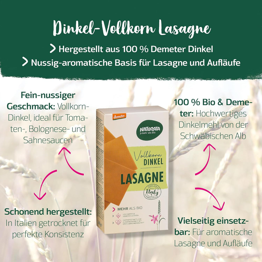 Økologiske speltlasagneplader, 250g | Demeter Spell fra de schwabiske alper | Delikat nøddesmag til lasagne og gryderetter