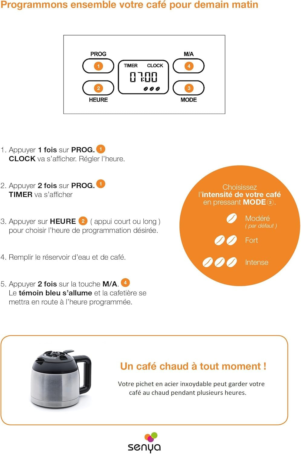 SYBF-CM025 Cafetieră pentru cafea caldă, oțel inoxidabil, 1,2 litri, oțel inoxidabil