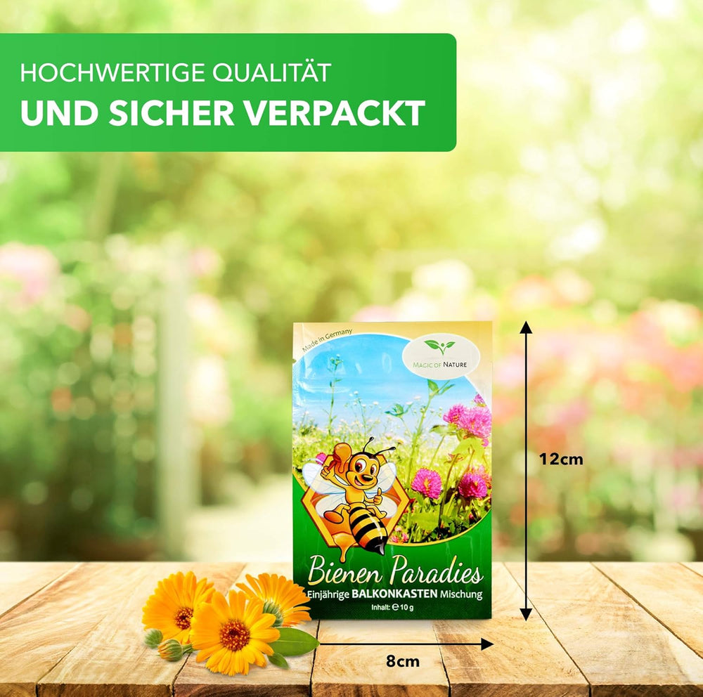 Magic of Nature Balcony Box Mix - 10 g frø - Bivenlige planter - Nem at bruge - Bee Paradise - 5 indfødte dyrkede arter - Velegnet til blomsterkasser og plantekasser
