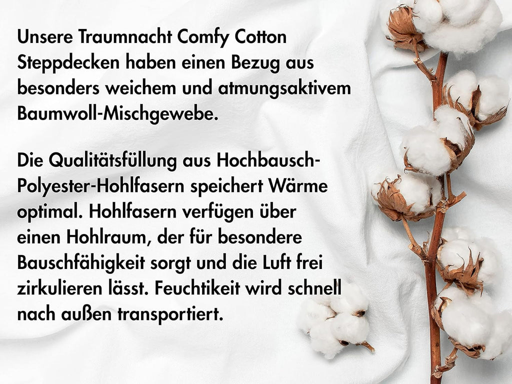 Traumnacht Comfy Cotton Mono plapumă pentru toate anotimpurile, Plapumă de tranziție ideală cu capac din amestec de bumbac, 135 X 200 cm, lavabilă, certificată Oeko-Tex, produsă în conformitate cu standardul de calitate german Plapumi si pilote Naty Shop