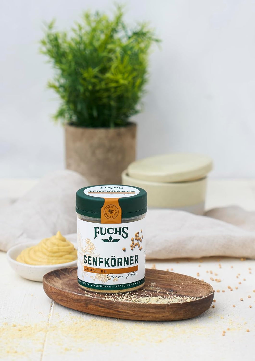 Fuchs Gewürze - Senfkörner gemahlen - für die Zubereitung von Rubs, zum Verfeinern von Suppen og Saucen - naturlige ingredienser - 45 g i wiederverwendbarer, genbrugsbarer Dosis