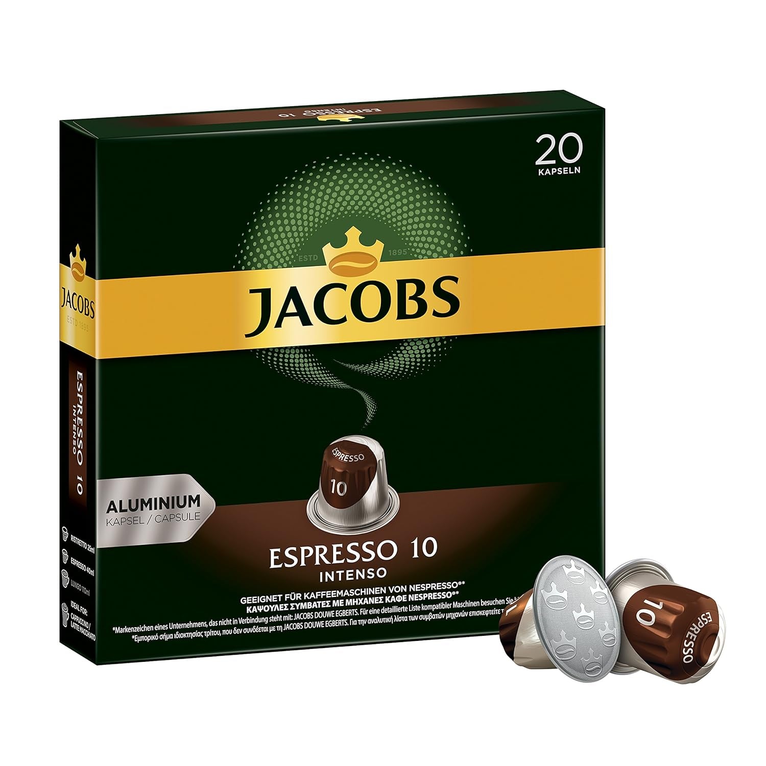 Kaffeekapseln Lungo Classico, Intensität 6 von 12, 10 x 20 Getränke & Kaffeekapseln Espresso Intenso, Intensität 10 von 12, 200 Nespresso®* kompatible Kapseln, 10 x 20 Getränke