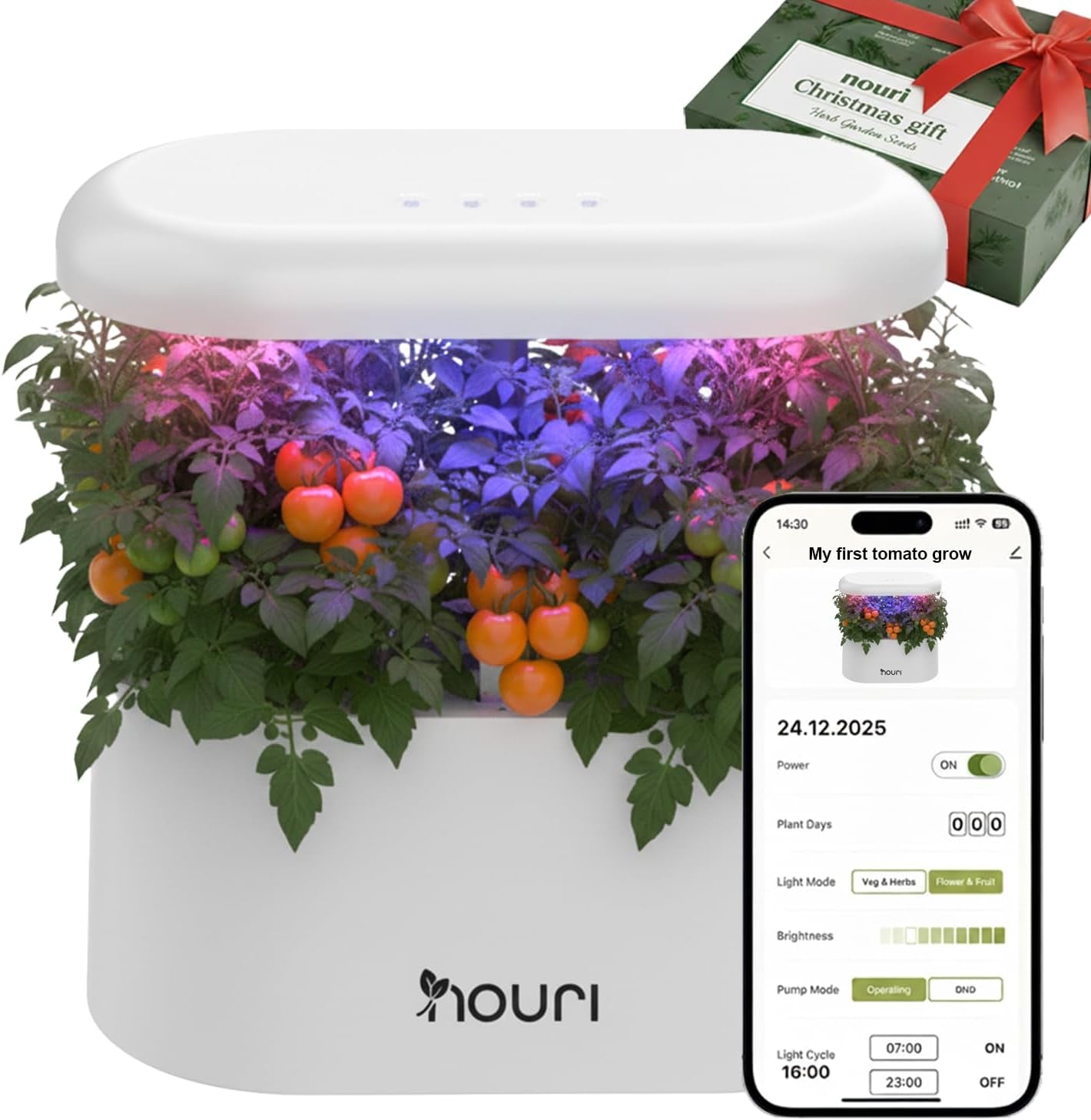 Ny 7 Bridge + Heirloom Basilikum | Smart Have til hjemmekokke | Hydroponisk dyrkningssystem | LED Grow Lights | Indendørs urtehavesæt til planteelskere og gartnere, hvid