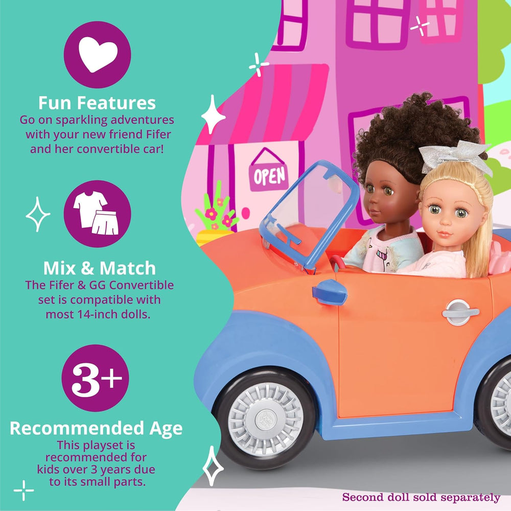 Glitter Girls - Fifer & GG Cabrio - 36 cm Puppe & Fahrzeug-Paket - Orangefarbener Oldtimer - 3 Jahre +