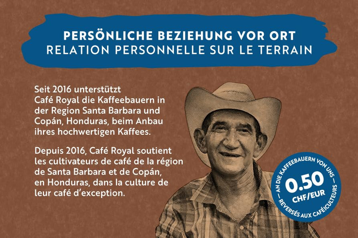 Café Royal Crema Intenso Honduras – 100% Arabica Kaffeebohnen, aromatisch-intensiv, dunkle Röstung, Stärke 4/5, Fairtrade, 500 g ganze Bohnen