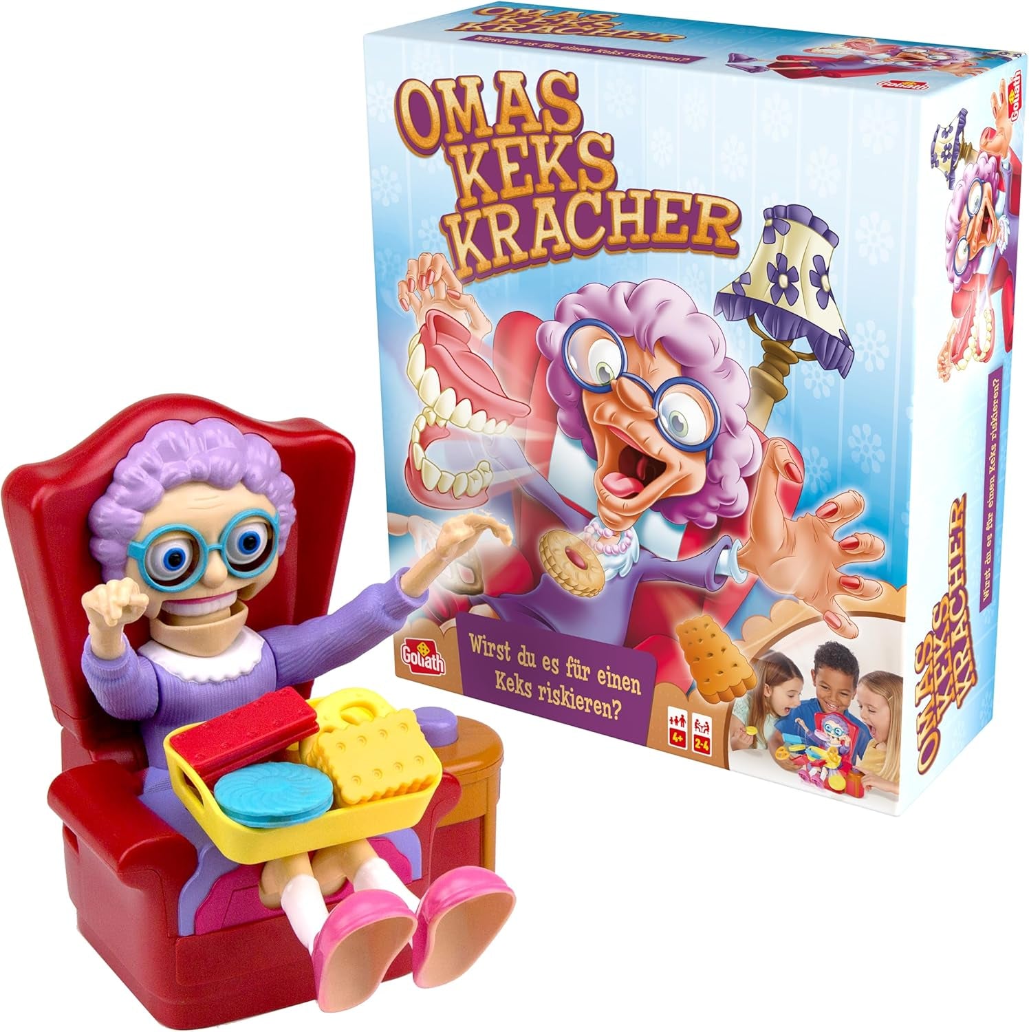 Bedstemor Goliats kiks - sjovt festspil for 4 år og opefter, spændende reaktionsspil for hele familien, fødselsdagsgaveidé, brætspil for 2 til 4 spillere - 15 min.