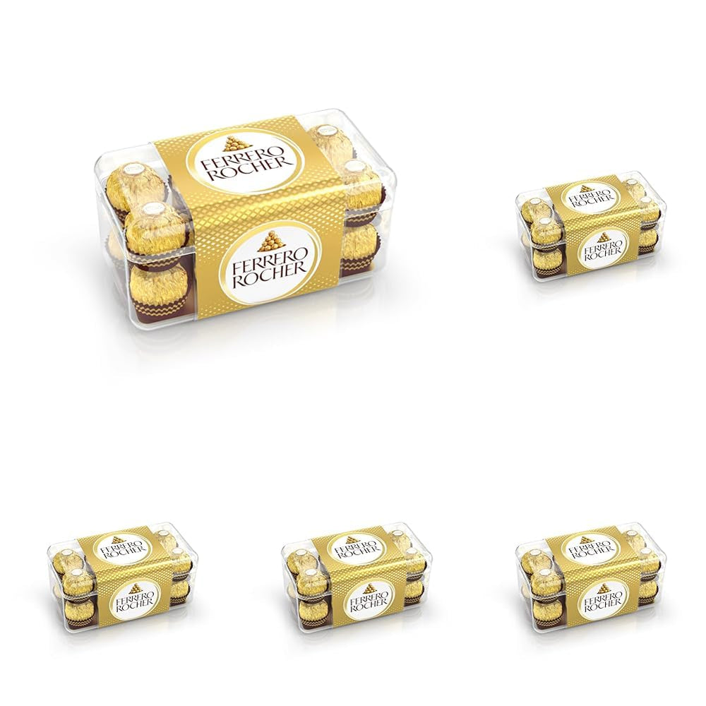 Ferrero Rocher - Crunchy and Creamy Walnut Praline Specialty - 5 pakker med hver 16 individuelle praliner