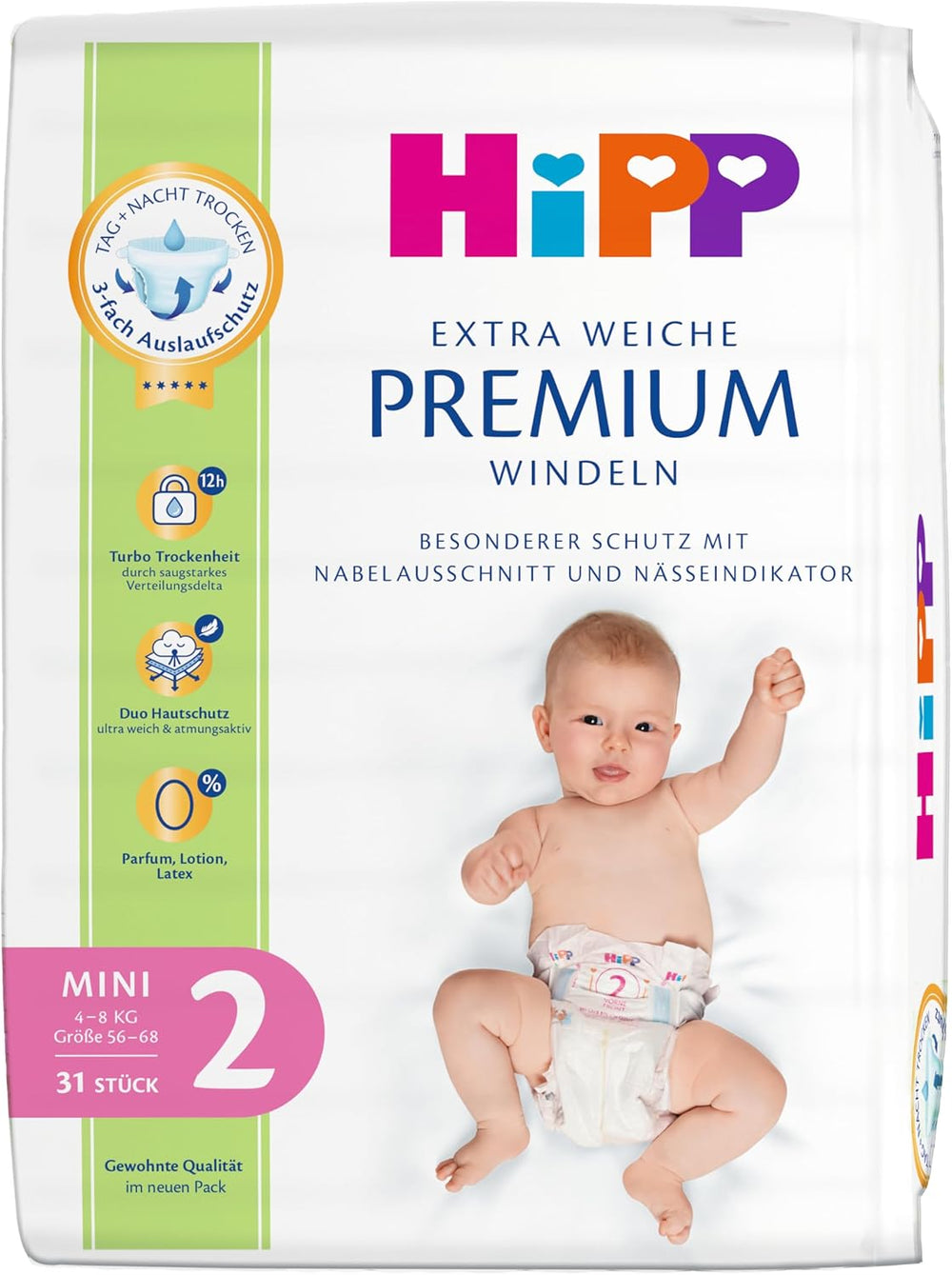 Ble HiPP Extra Soft Premium Størrelse 1 Nyfødt 2-5 kg, 72 stk (3 pakker á 24 stk), med 3-vejs lækagebeskyttelse og dobbelt hudbeskyttelse