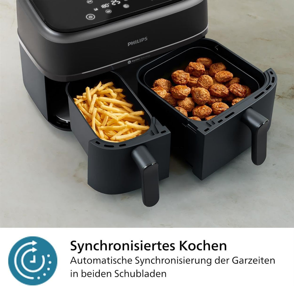 Philips Airfryer Dual Basket 3000 Series, 9L, 2 kurve, 2 fade klar på samme tid, Rapidair-teknologi plus varmluft Hvidevarer Naty Shop