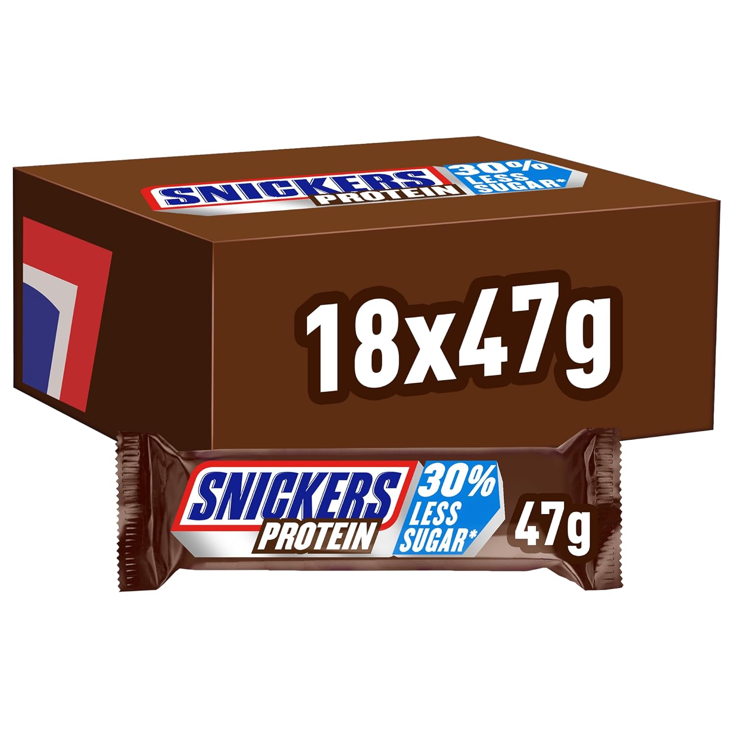 Snickers chokoladeproteinbarer - rig smag med karamelhasselnødder og nougat, bulkpakke 18x47g