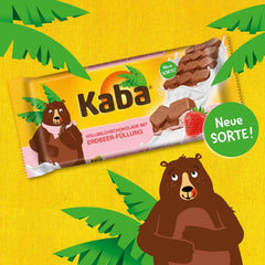 Kaba mælkechokolade med jordbærcreme, fyldt chokoladebar, 90 g bar, smelte-i-mund-chokolade med jordbærcreme og original Kaba-smag (pakke med 2)