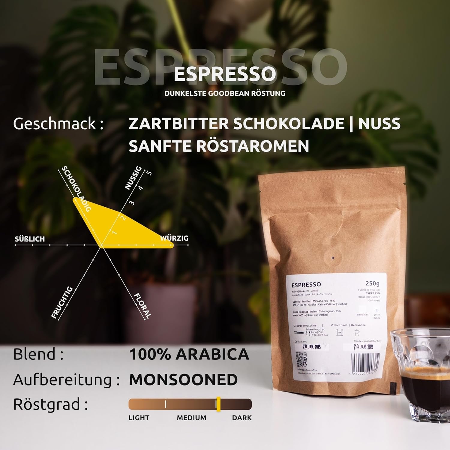 ESPRESSO | Boabe de cafea 500g - 100% Arabica | Proaspăt prăjite pentru prepararea espresso | Boabe de cafea întregi | Aromă clasică de cafea