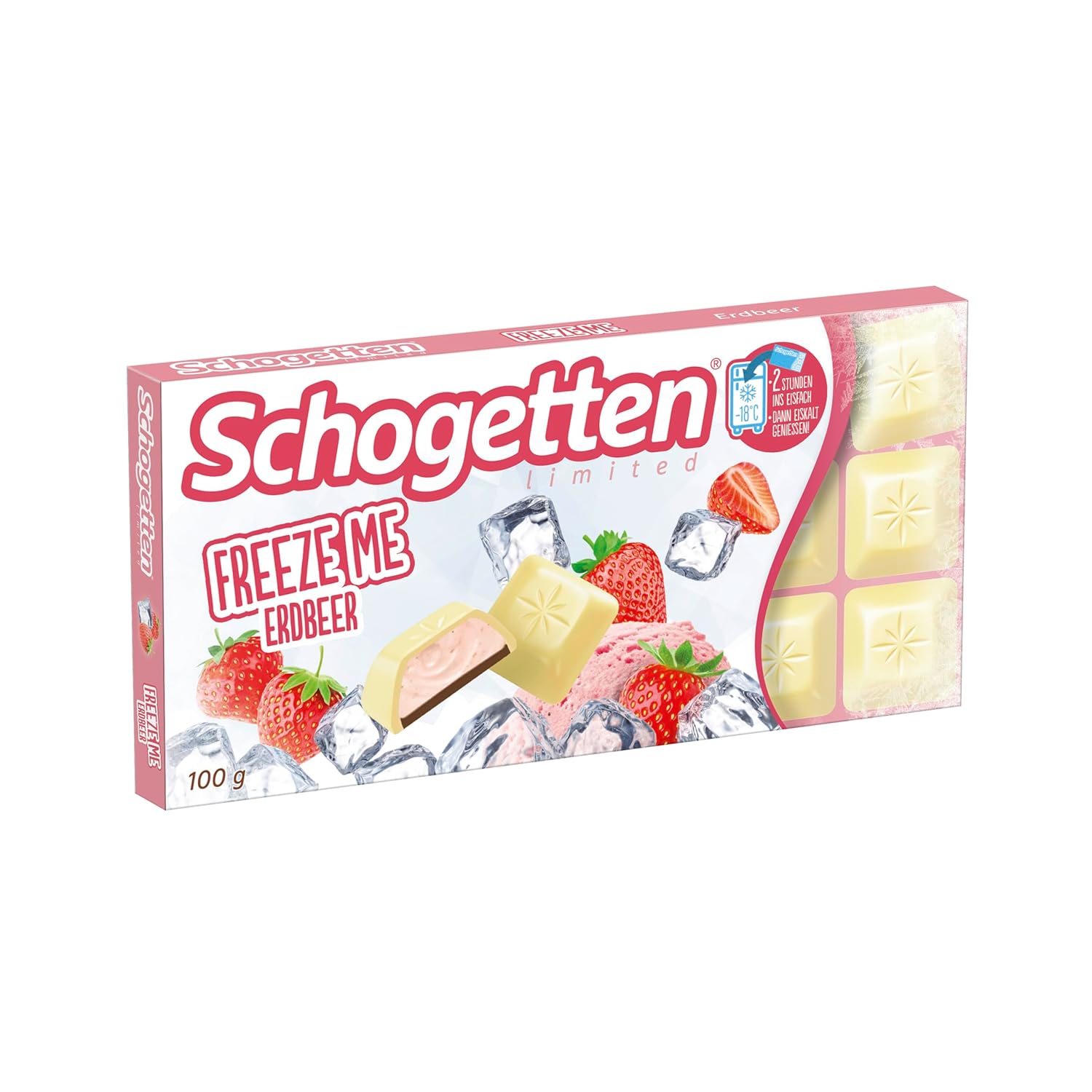 Schogetten Freeze Me Strawberry Limited Edition - Kold chokoladeis med intens jordbærsmag