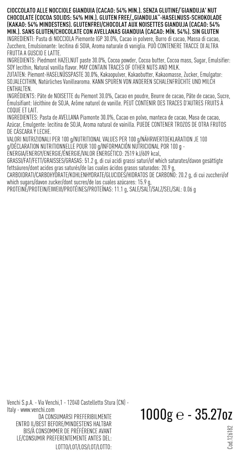Venchi Gianduiotti Extra Black 1 Kg - Piemontesisk chokolade med 75 procent kakao og hasselnøddepasta BGB vegansk glutenfri